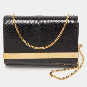 Pre Owned Fendi Black Elaphe Watersnake Leather Rush Chain Clutch