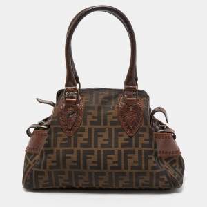Pre Owned Fendi Brown Zucca Canvas and Leather Small Zucca Chef De Jour Bag