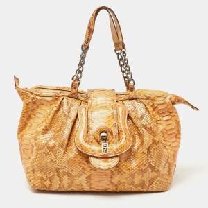 Pre Owned Fendi Orange/Brown Python B Shoulder Bag