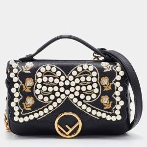 Fendi Black Embellished Leather Micro Double Baguette Bag