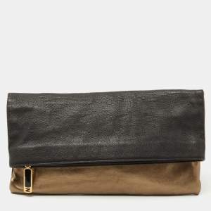 Fendi Black/Gold Leather Chameleon Fold-Over Clutch