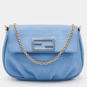 Pre Owned Fendi Blue Leather Fendista Pochette Crossbody Bag