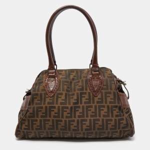 Pre Owned Fendi Tobacco Zucca Canvas and Leather Medium Chef De Jour Tote