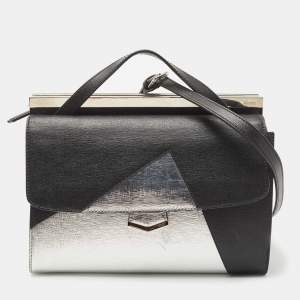 Pre Owned Fendi Black/Silver Textured Leather Small Demi Jour Top Handle Bag