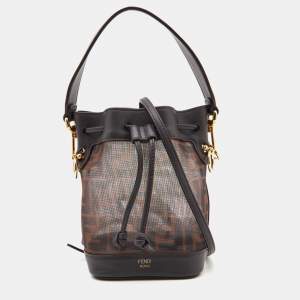 Pre Owned Fendi Tobacco Zucca  Mesh and Leather Mini Mon Tresor Bucket Bag