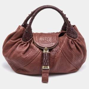 Pre Owned Fendi Two Tone Brown Pebbled Leather Spy Bag