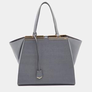 Pre Owned Fendi Two Tone Grey Leather Large 3Jours Tote