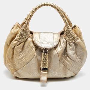 Pre Owned Fendi Gold Holographic Textured Leather Spy Bag
