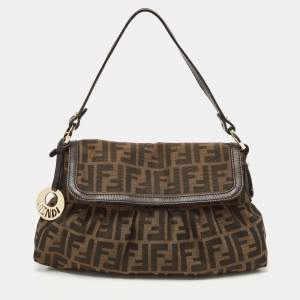 Pre Owned Fendi Tobacco Zucca Canvas and Leather Chef Flap Shoulder Bag