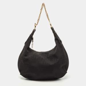 Pre Owned Fendi Black Zucca Canvas Chef Chain Link Hobo