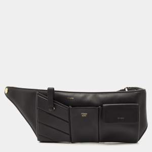 Fendi Black Leather and Mesh 3 Pockets Belt Bag