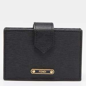 Pre Owned Fendi Black Leather Elite Card Holder
