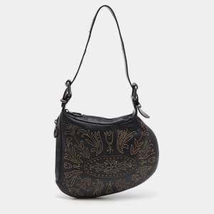 Pre Owned Fendi Black Lizard and Leather Oyster Hobo