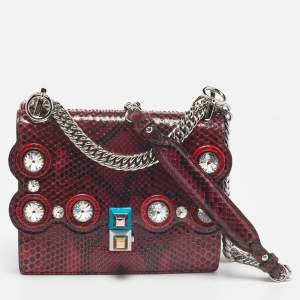 Pre Owned Fendi Red/Black Python Small Scalloped Kan I Shoulder Bag