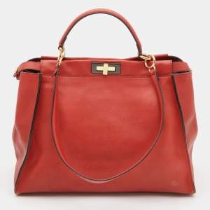 Pre Owned  Fendi Rust Leather Large Peekaboo Iconic Top Handle Bag