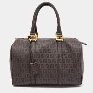 Fendi Brown Zucchino Coated Canvas Forever Bauletto Boston Bag