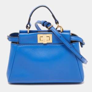 Pre Owned Fendi Blue Leather Micro Peekaboo Crossbody Bag