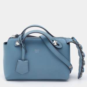 Pre Owned Fendi Light Blue Leather Mini By The Way Crossbody Bag
