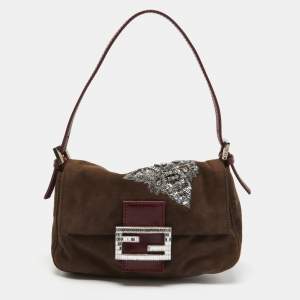 Pre Owned Fendi Brown Suede Mama Forever Baguette Bag