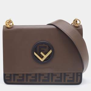Pre Owned Fendi Brown/Black Leather Kan I F Logo Shoulder Bag