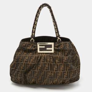 Pre Owned Fendi Tobacco Zucca Canvas and Patent Leather Mia Bag