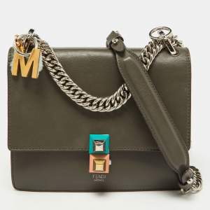 Pre Owned Fendi Grey Leather Small Kan I Chain Shoulder Bag