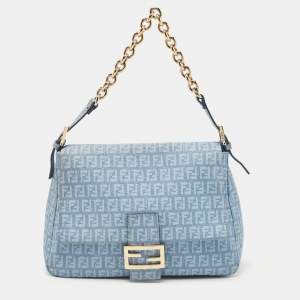 Pre Owned Fendi Blue Zucchino Canvas Big Mama Forever Shoulder Bag