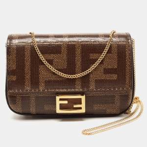 Fendi Tobacco Zucca Coated Canvas Nano Baguette Charm Bag