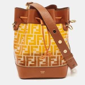 Pre Owned Fendi Orange/Brown Zucca PVC and Leather Mon Tresor Bucket Bag
