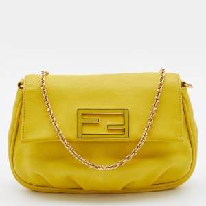 Pre Owned Fendi Yellow Leather Fendista Pochette Crossbody Bag