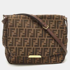 Pre Owned Fendi Tobacco Zucca Canvas and Leather Flap Crossbody Bag