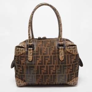 Fendi Brown Zucca Canvas and Coated Canvas Boston Bag
