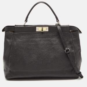Pre Owned Fendi Black Leather Large Peekaboo Top Handle Bag
