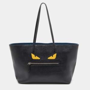 Pre Owned Fendi Black/Blue Leather Monster Roll Tote