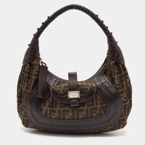Pre Owned Fendi Brown Zucca Canvas and Leather Spy Hobo Bag