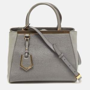 Pre Owned Fendi Grey Leather Small 2Jours Tote