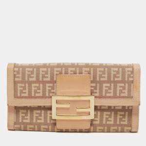 Pre Owned Fendi Light Pink Zucchino Canvas and Leather Forever Flap Continental Wallet