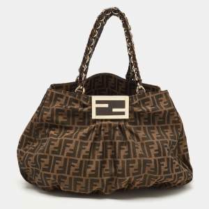 Pre Owned Fendi Tobacco Zucca Canvas and Patent Leather Mia Bag