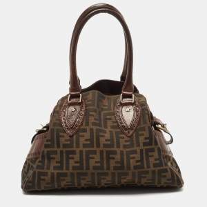 Pre Owned Fendi Tobacco Zucca Canvas and Leather Small Chef De Jour Bag