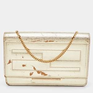 Pre Owned Fendi Gold Laminated Leather Tube On Chain Wallet