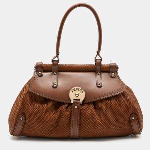 Pre Owned Fendi Tan/Brown Snakeskin Embossed Leather Magic Shoulder Bag