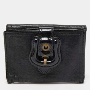 Pre Owned Fendi Black Leather and Patent Leather B Wallet