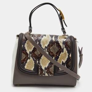 Pre Owned Fendi Multicolor Leather and Python Silvana Top Handle Bag