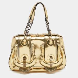 Pre Owned Fendi Gold Mirrored Leather B Shoulder Bag