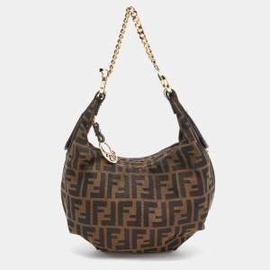 Pre Owned Fendi Tobacco Zucca Canvas and Leather Chef Chain Link Hobo