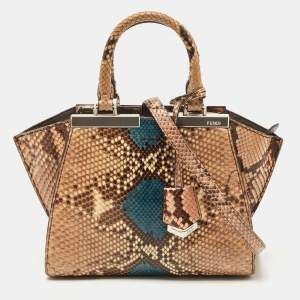 Fendi Beige/Blue Python Petite 3Jours Tote
