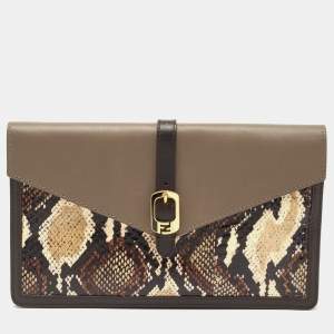 Fendi Multicolor Leather and Snakeskin Bustina Clutch