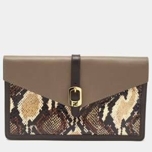 Pre Owned Fendi Multicolor Leather and Snakeskin Bustina Clutch