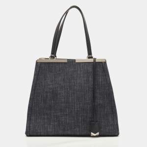 Pre Owned Fendi Black Denim and Leather Large 3Jours Tote