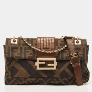 Fendi Brown/Tobacco Zucca Canvas Chain Baguette Bag